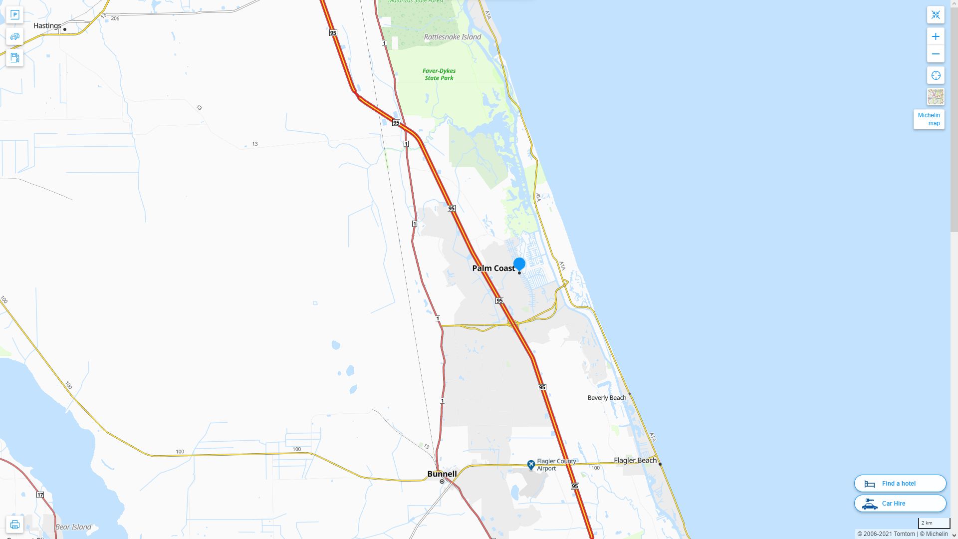 Palm Coast Florida Highway and Road Map